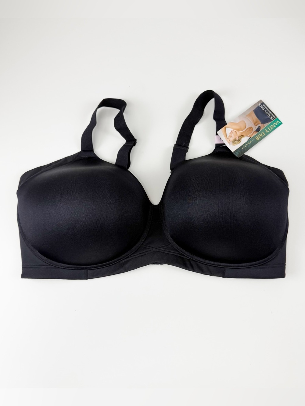 Vanity Fair Beauty Back Full Figure Wirefree Extended Bra 40D Black NWT 71267